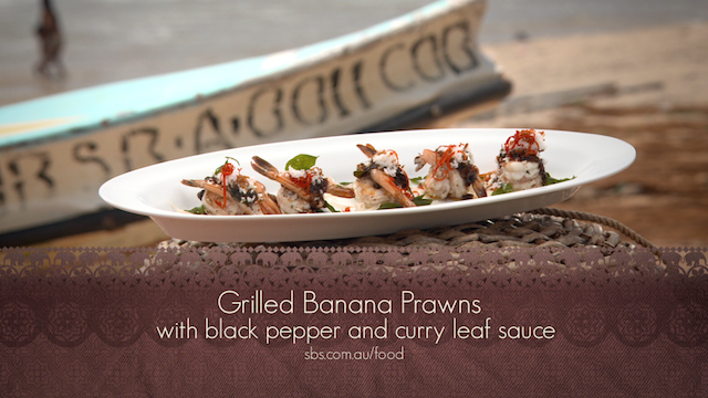 Grilled banana prawns from My Sri Lanka
